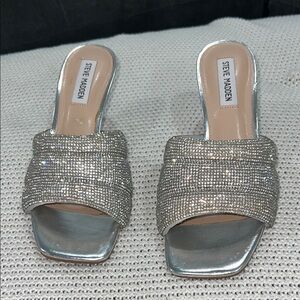 Steve Madden Glittering Silver Mules